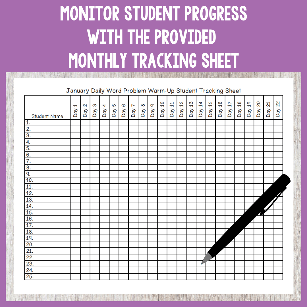 monitor student progress with the provided monthly tracking sheets