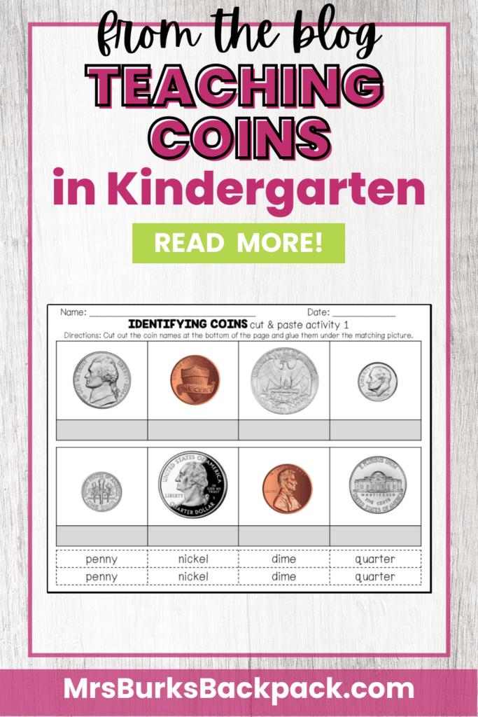 from the blog: Teaching Coins in Kindergarten cut and paste activity printable read more now