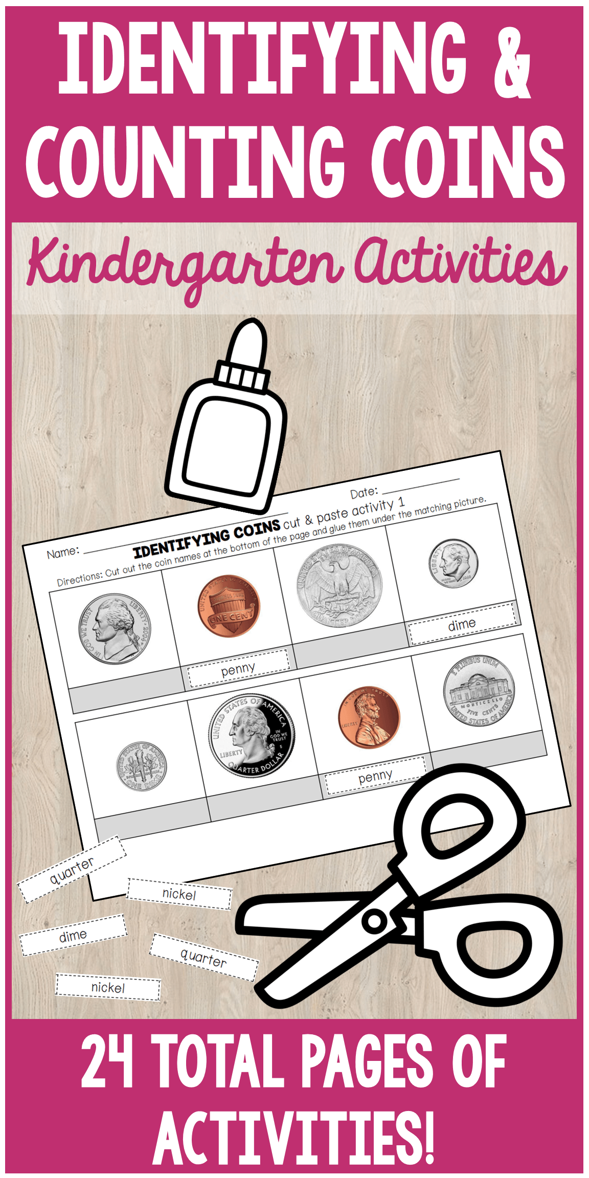 Identifying & Counting Coins Kindergarten Teaching Activities 24 Total Pages