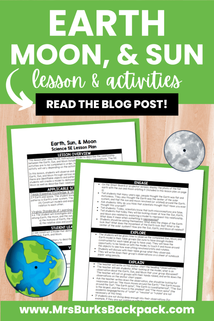 Earth Moon & Sun lesson plan and activities