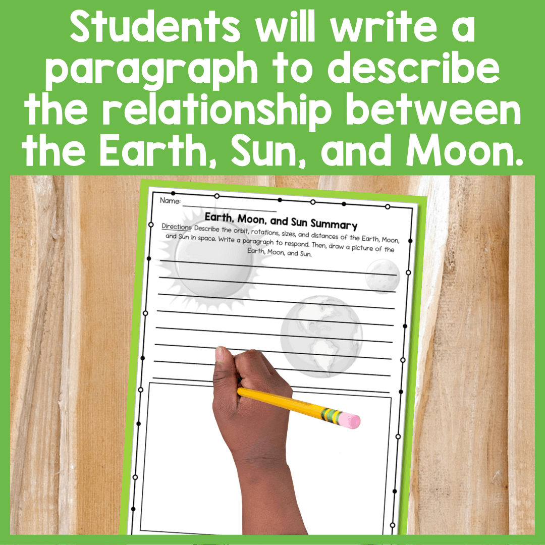 students will write a paragraph to describe the relationship between the earth moon and sun