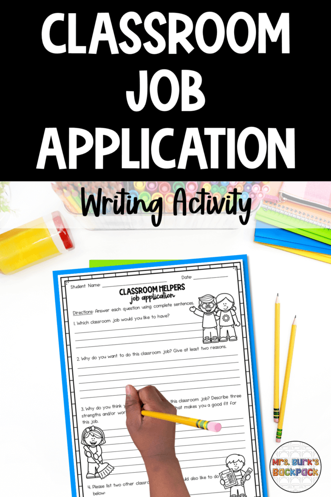 classroom job application writing activity