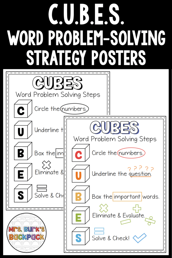 CUBES word problem solving strategy posters