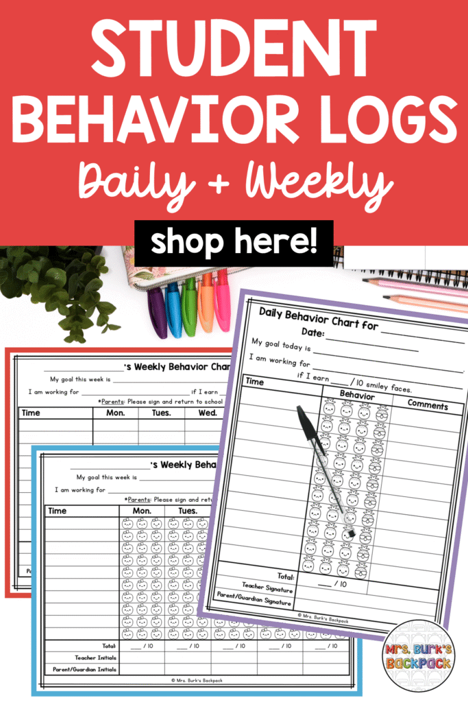 student behavior charts and logs daily weekly