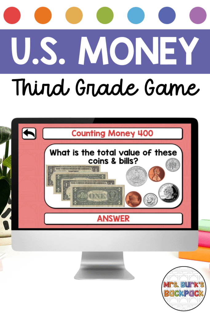 US money third grade counting mixed coins game