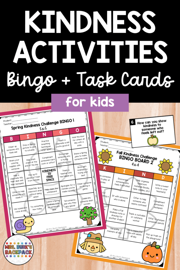 kindness activities bingo task cards for kids