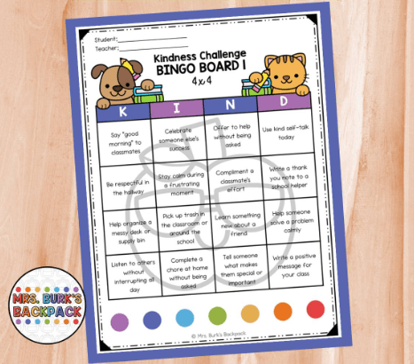 free acts of kindness bingo board for kids