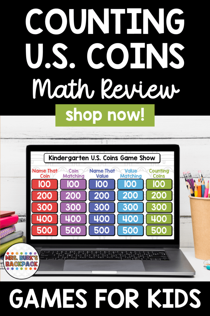 counting US coins math review games for kids