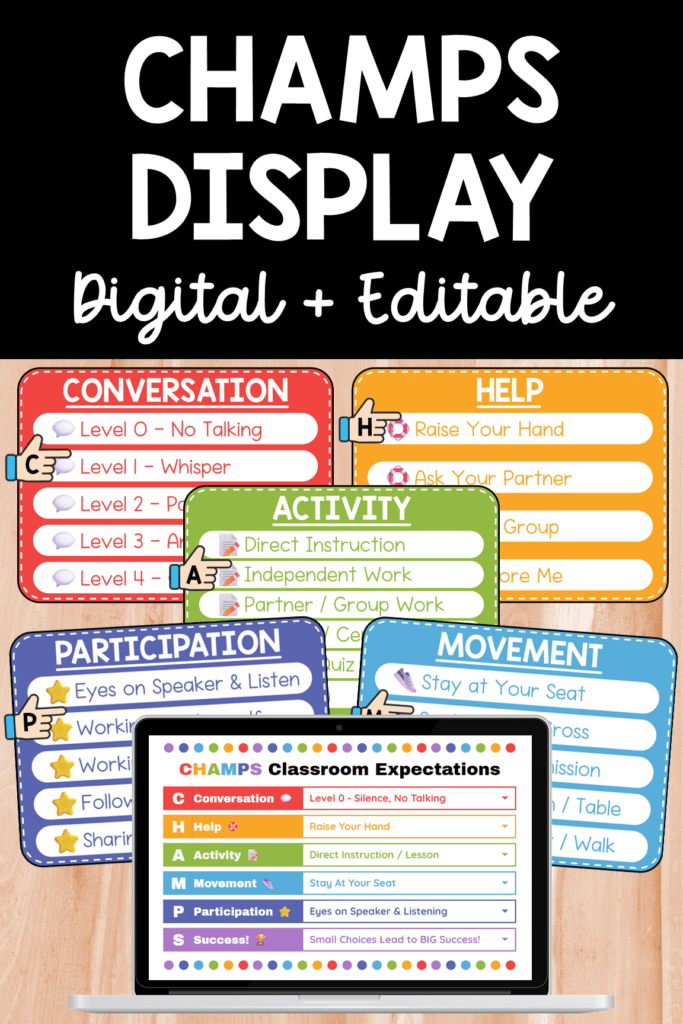 CHAMPS classroom management display digital and editable