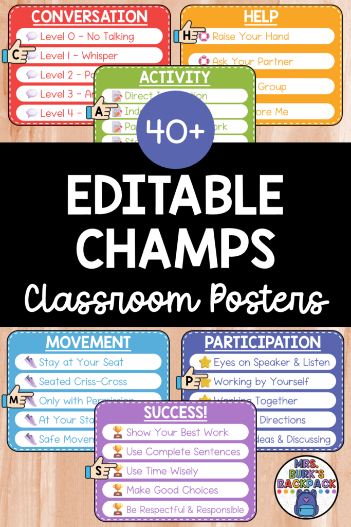 editable champs classroom management posters