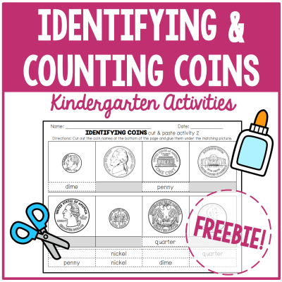 Identifying & counting coins Kindergarten Activity Pack Freebie